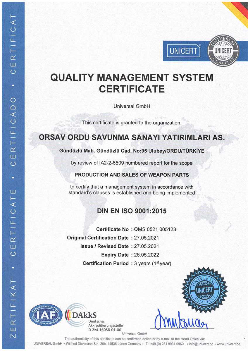 Certificates | Orsav Manufacturing Inc.